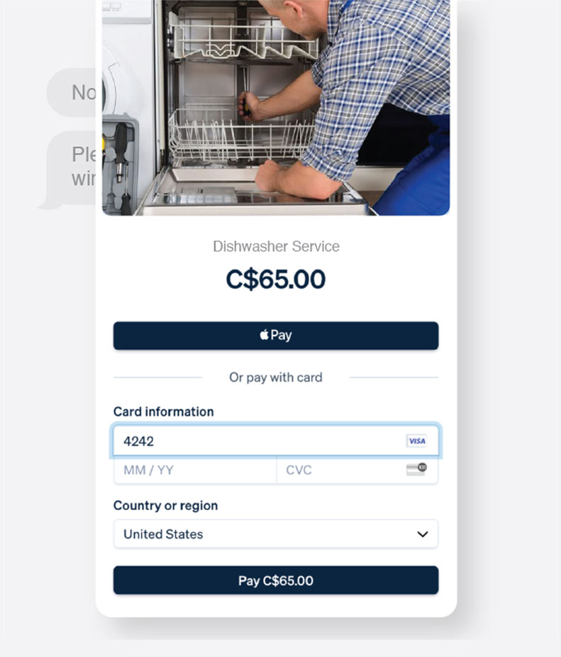 Service payment screen from Stripe